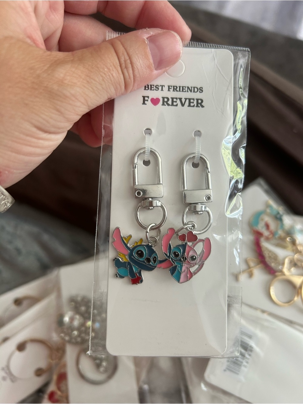 🔥$2 Best Friends Forever Stitch & Angel Keychain Set - Blue & Pink